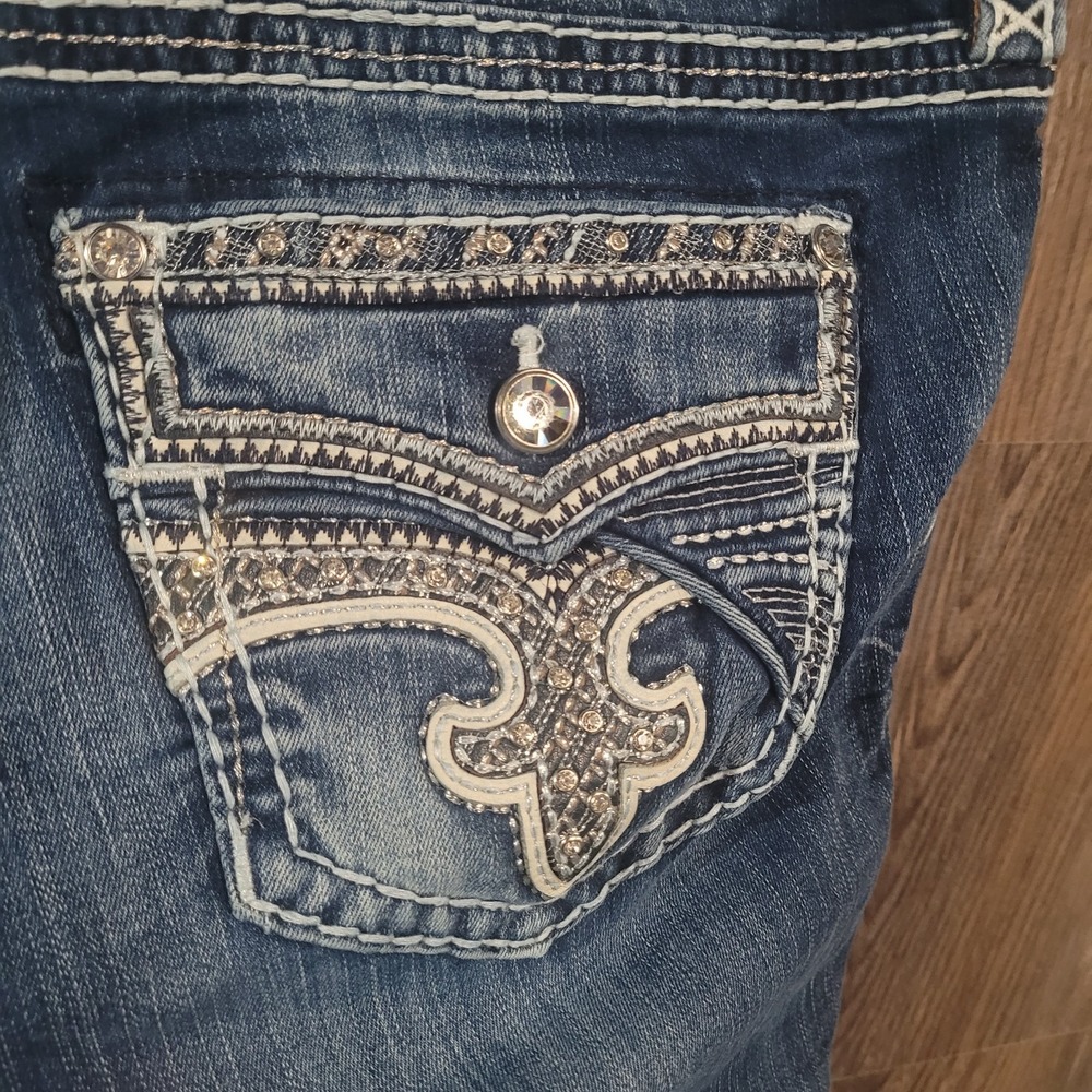 Rock Revival Glade Easy Bootcut Jeans 32 x 29.5 Embellished Rhinestone Pocket - Picture 3 of 14